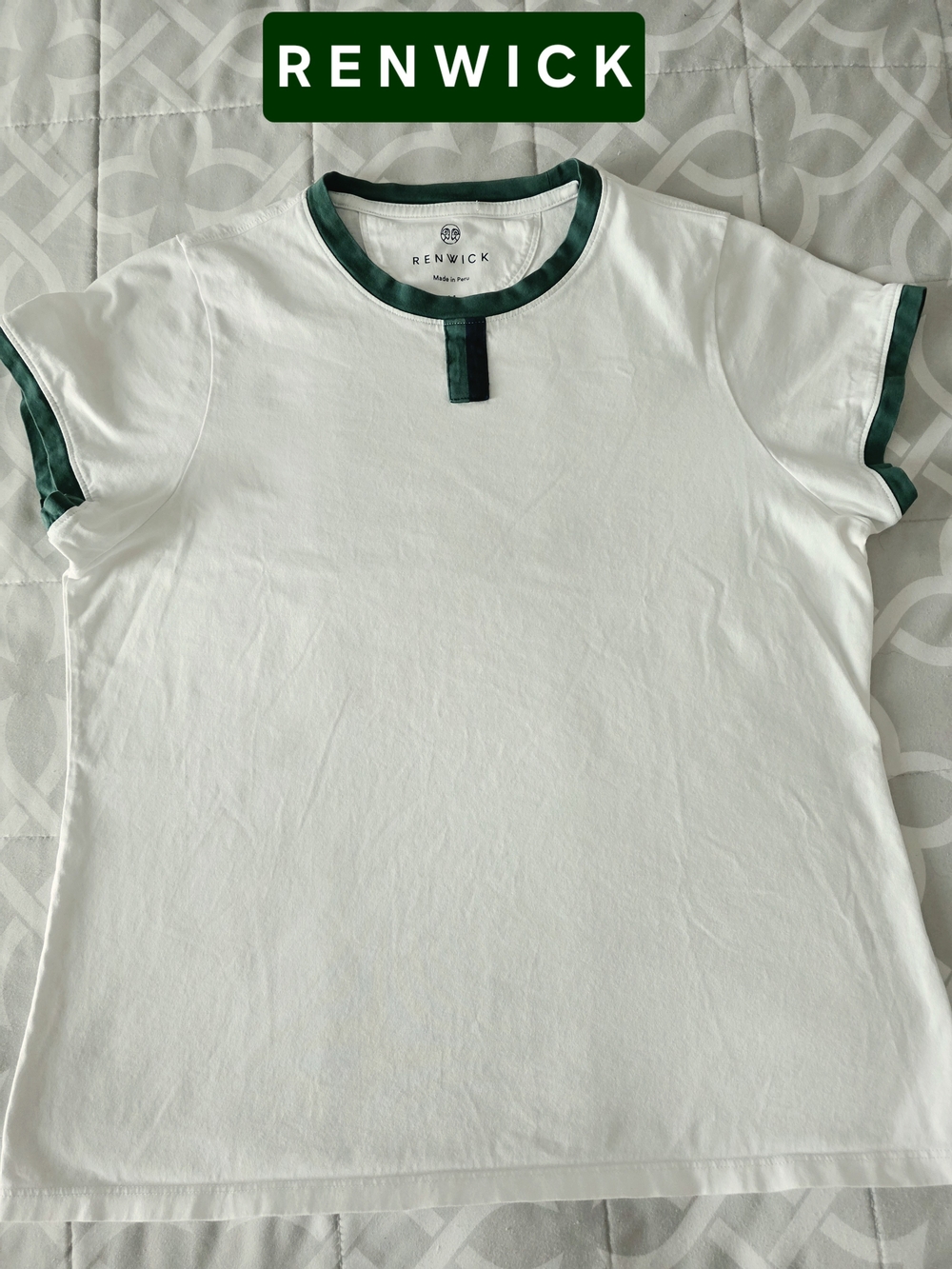 RENWICK White Crew T-Shirt with Green Trim